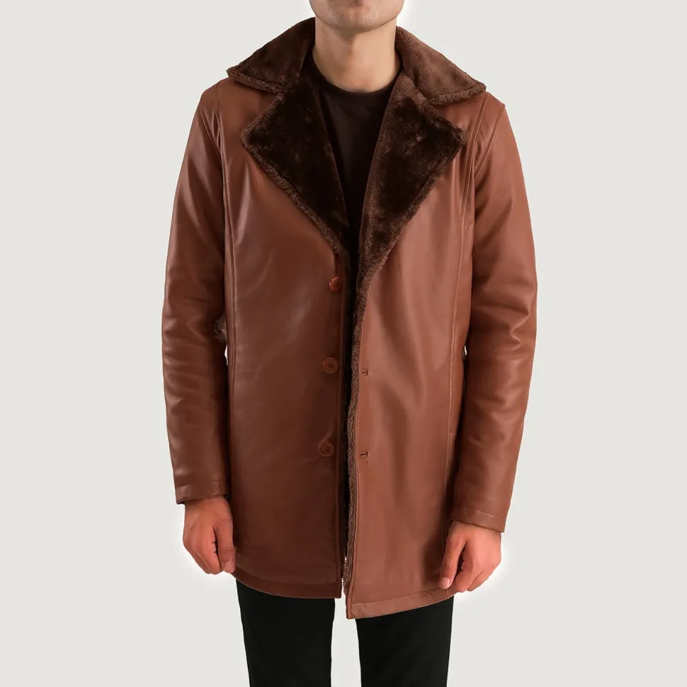 Cinnamon Brown Leather Fur Coat
