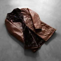 Cinnamon Distressed Leather Fur Coat