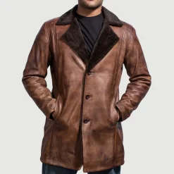 Cinnamon Distressed Leather Fur Coat