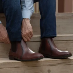 Clarkson Chelsea Brown Burnished Leather Boots - StudGuard