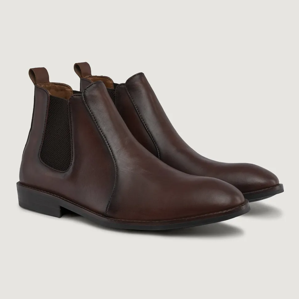 Clarkson Chelsea Brown Burnished Leather Boots - StudGuard