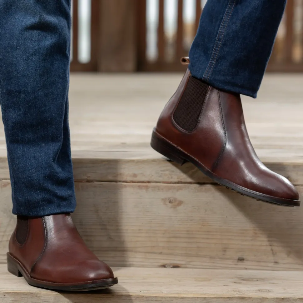 Clarkson Chelsea Brown Burnished Leather Boots - StudGuard