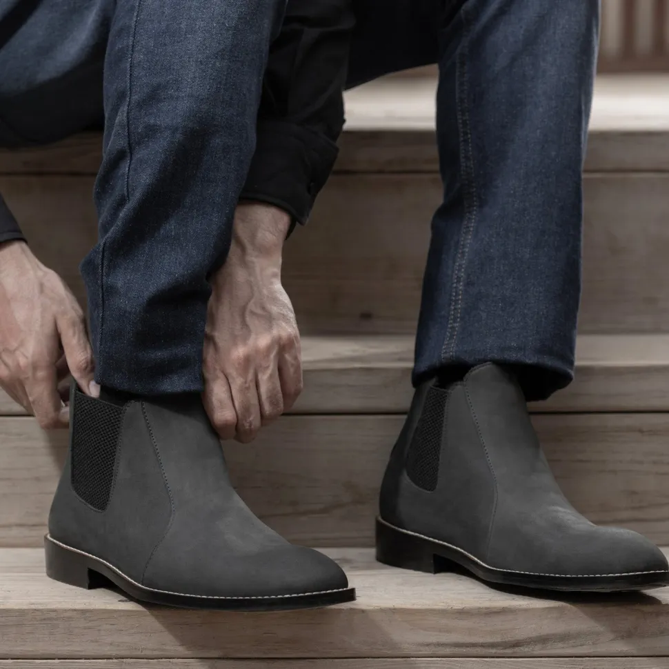 Clarkson Chelsea Grey Nubuck Leather Boots - StudGuard