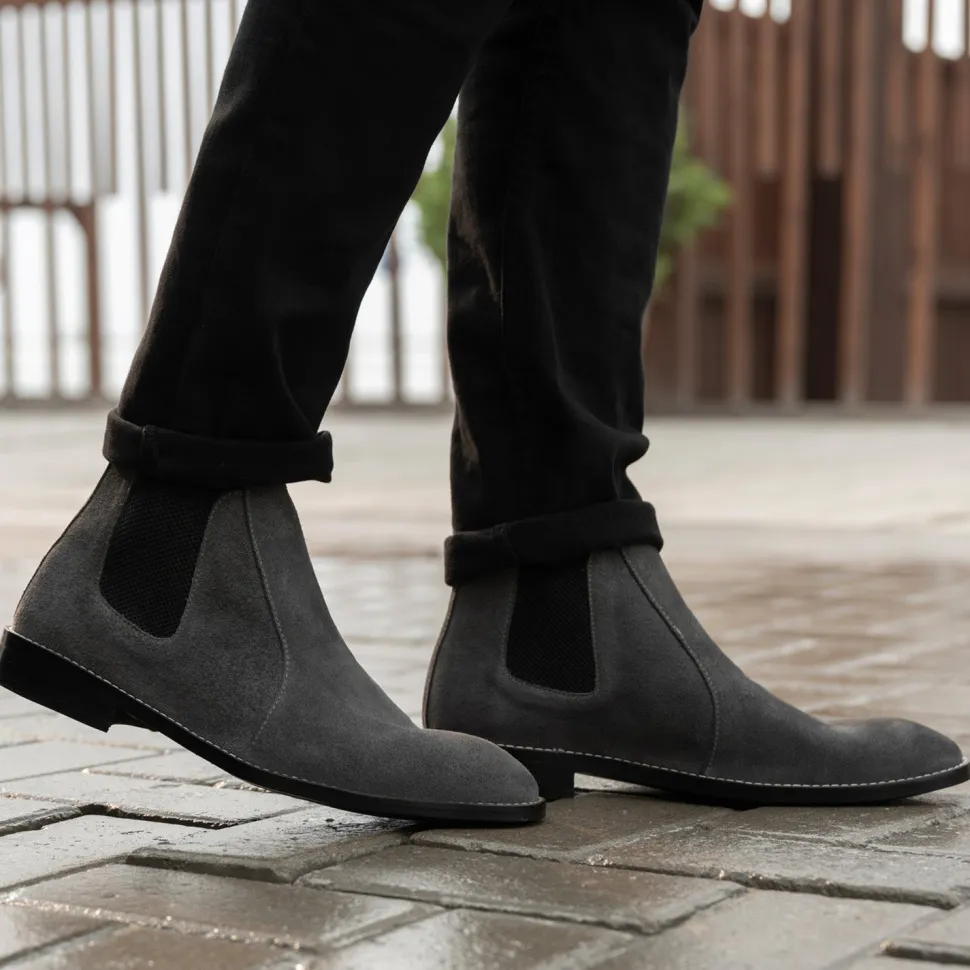Clarkson Chelsea Grey Suede Leather Boots - StudGuard