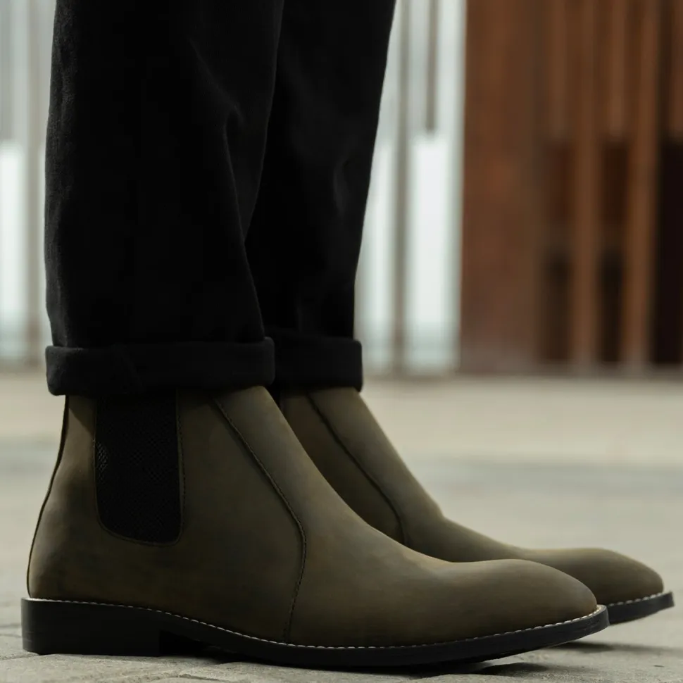 Clarkson Chelsea Olive Pullup Leather Boots - StudGuard