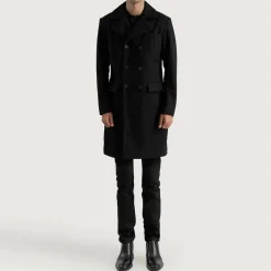 Claud Black Wool Double Breasted Coat