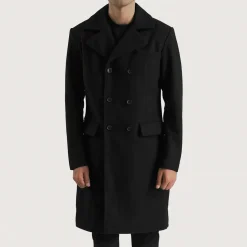 Claud Black Wool Double Breasted Coat