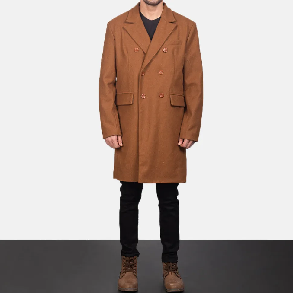 Claud Khaki Wool Double Breasted Coat