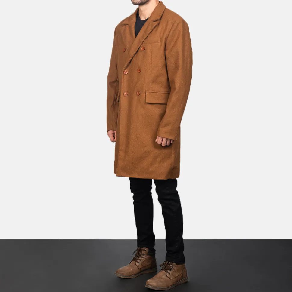Claud Khaki Wool Double Breasted Coat