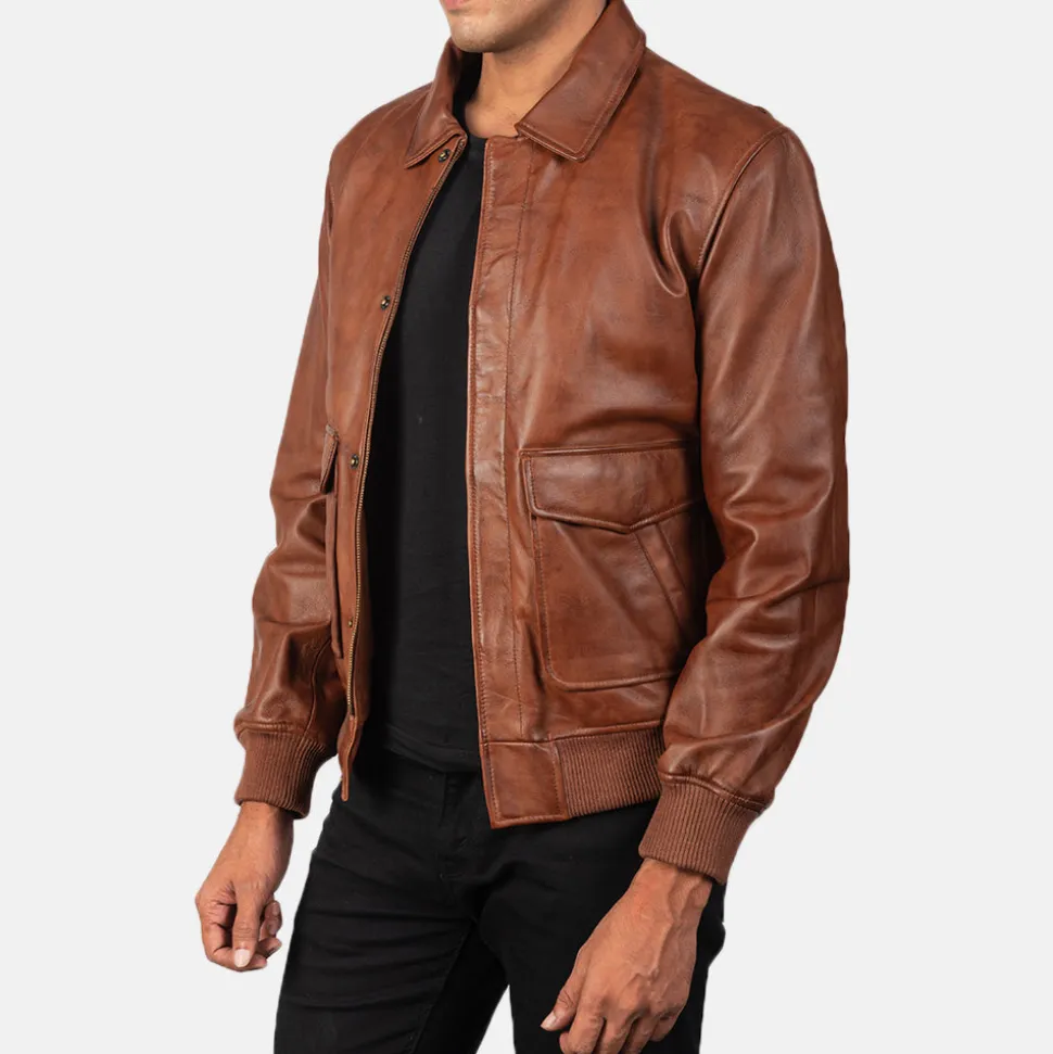 Coffmen Brown A2 Leather Bomber Jacket