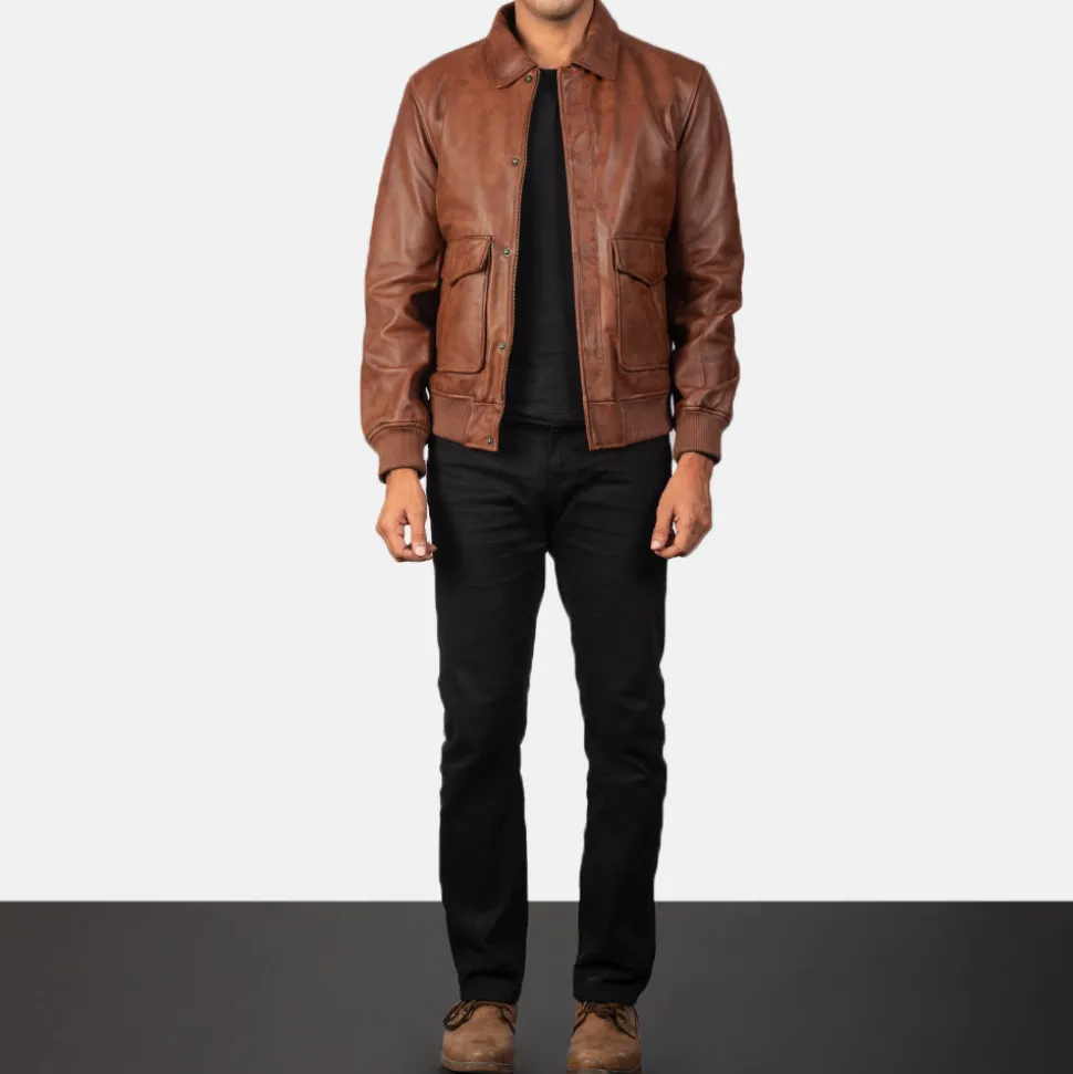 Coffmen Brown A2 Leather Bomber Jacket