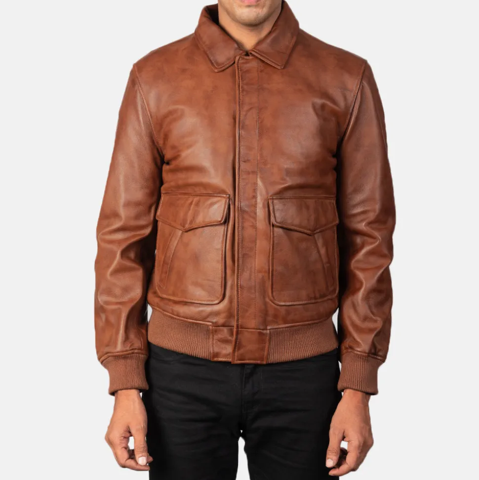 Coffmen Brown A2 Leather Bomber Jacket