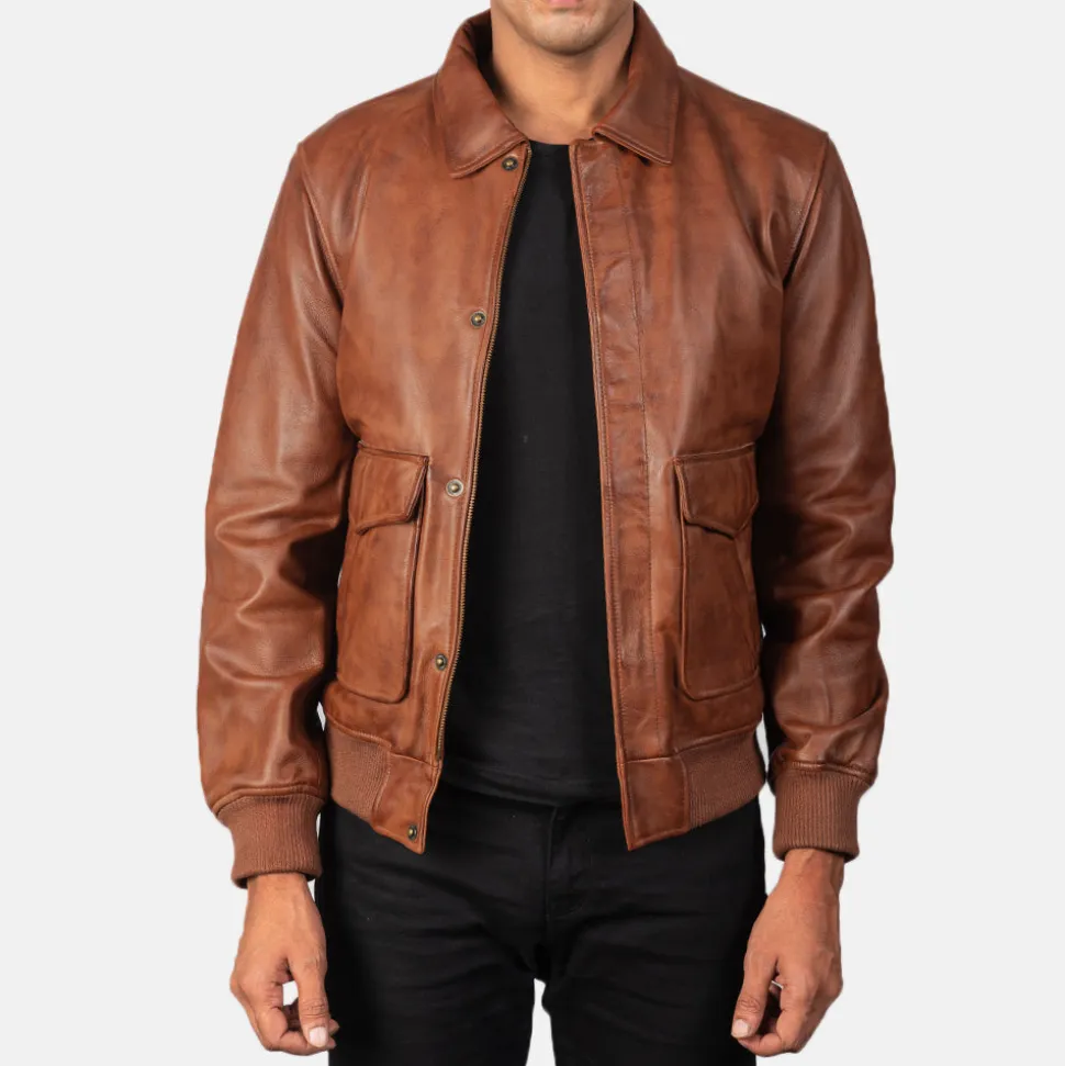 Coffmen Brown A2 Leather Bomber Jacket