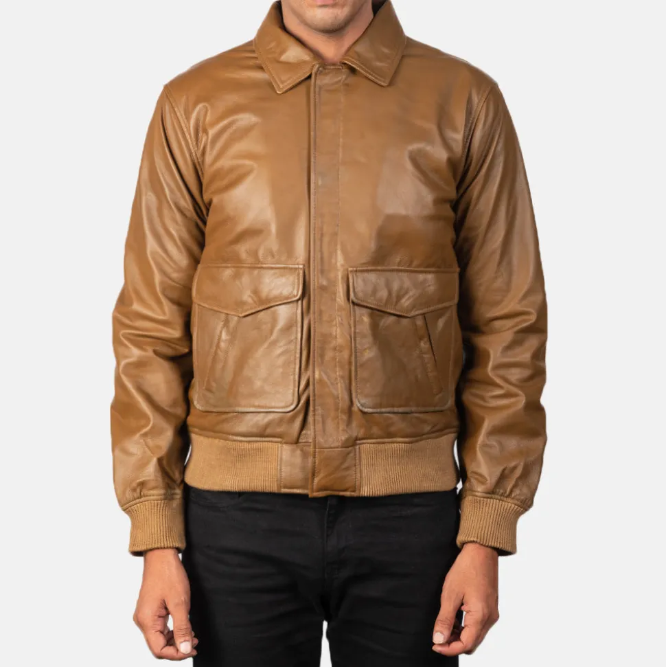Coffmen Olive Brown A2 Leather Bomber Jacket