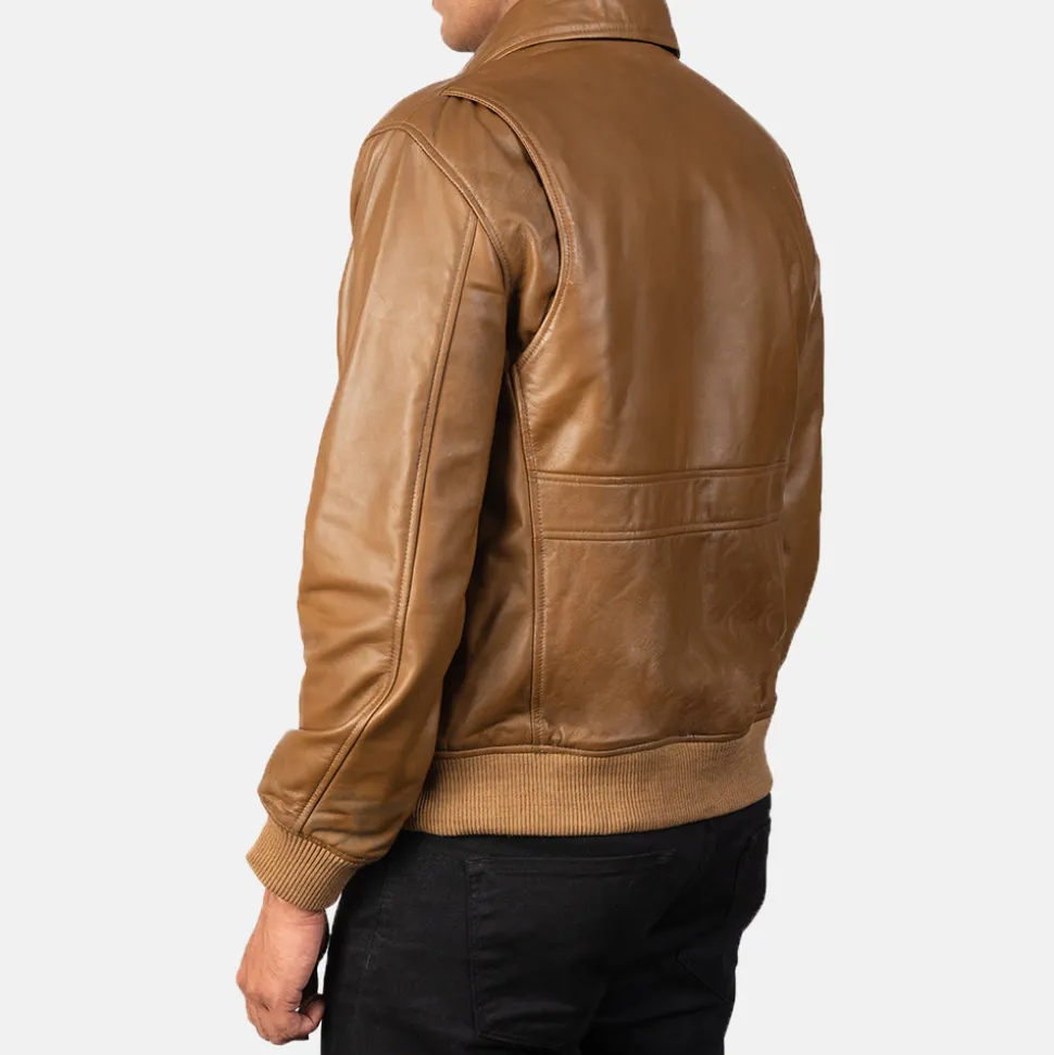 Coffmen Olive Brown A2 Leather Bomber Jacket