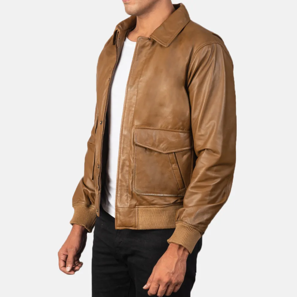 Coffmen Olive Brown A2 Leather Bomber Jacket