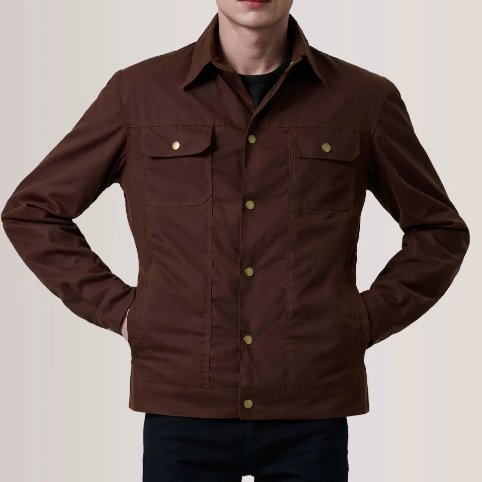 Colberto Brown Waxed Canvas Trucker Jacket