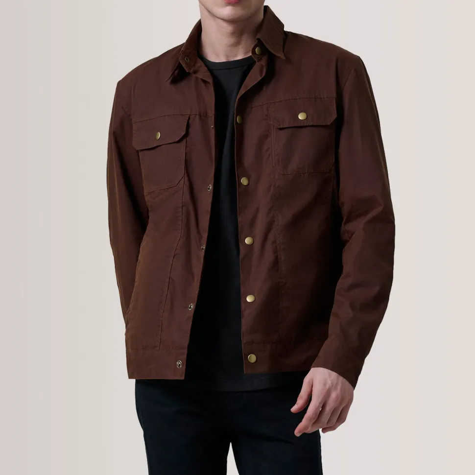 Colberto Brown Waxed Canvas Trucker Jacket