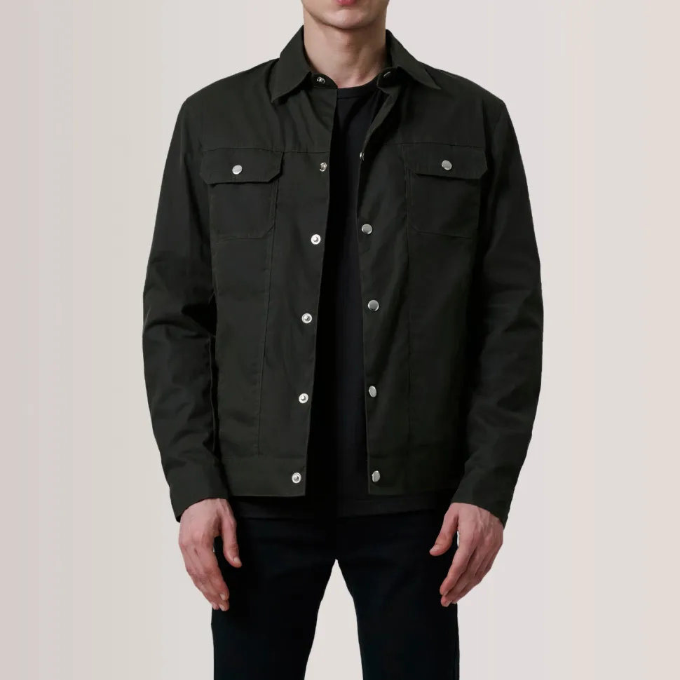 Colberto Olive Waxed Canvas Trucker Jacket