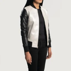 Cole Silver Leather Bomber Jacket