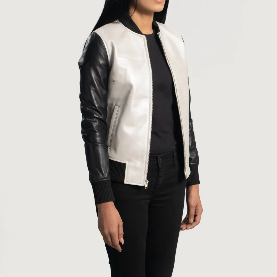 Cole Silver Leather Bomber Jacket