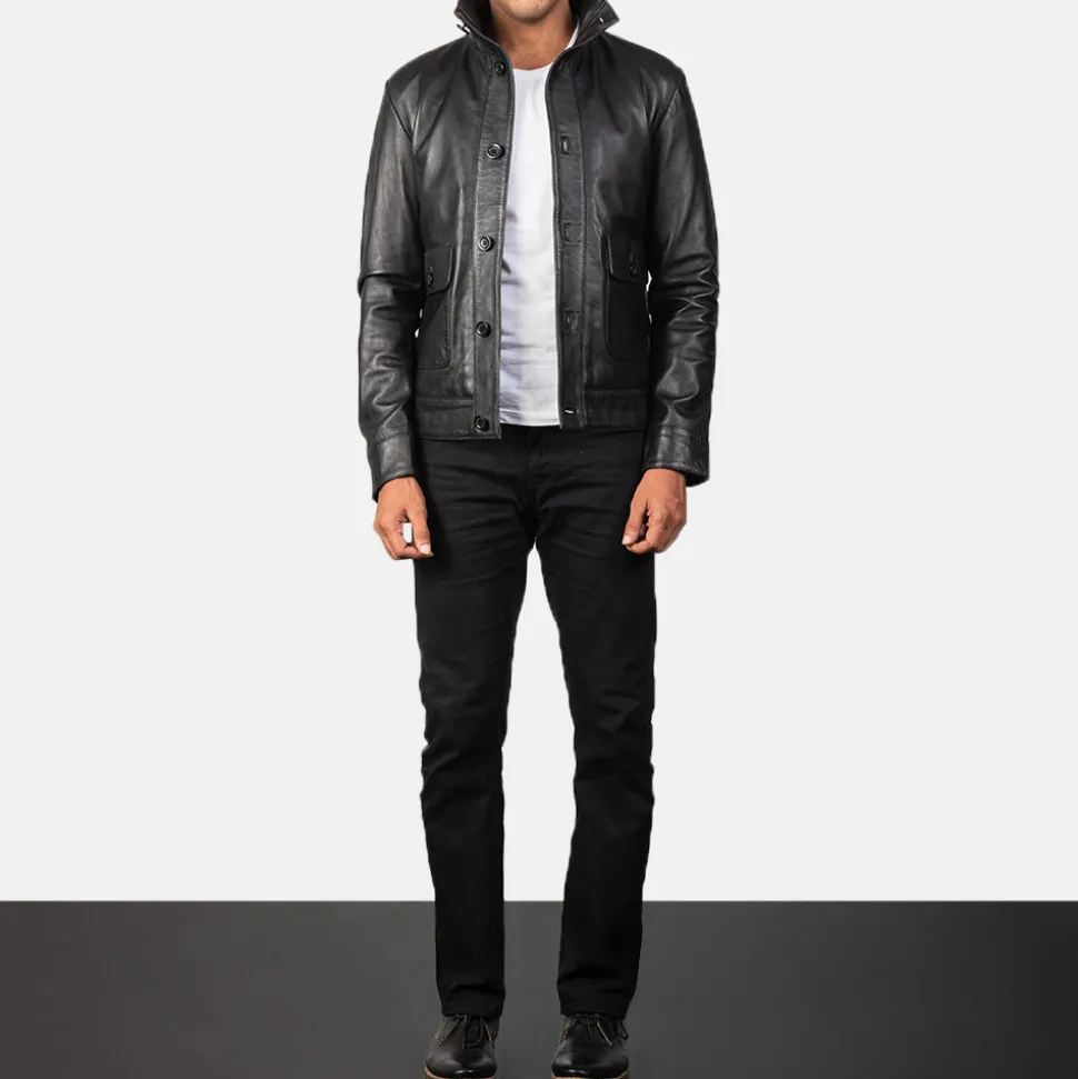 Columbus Black Leather Bomber Jacket