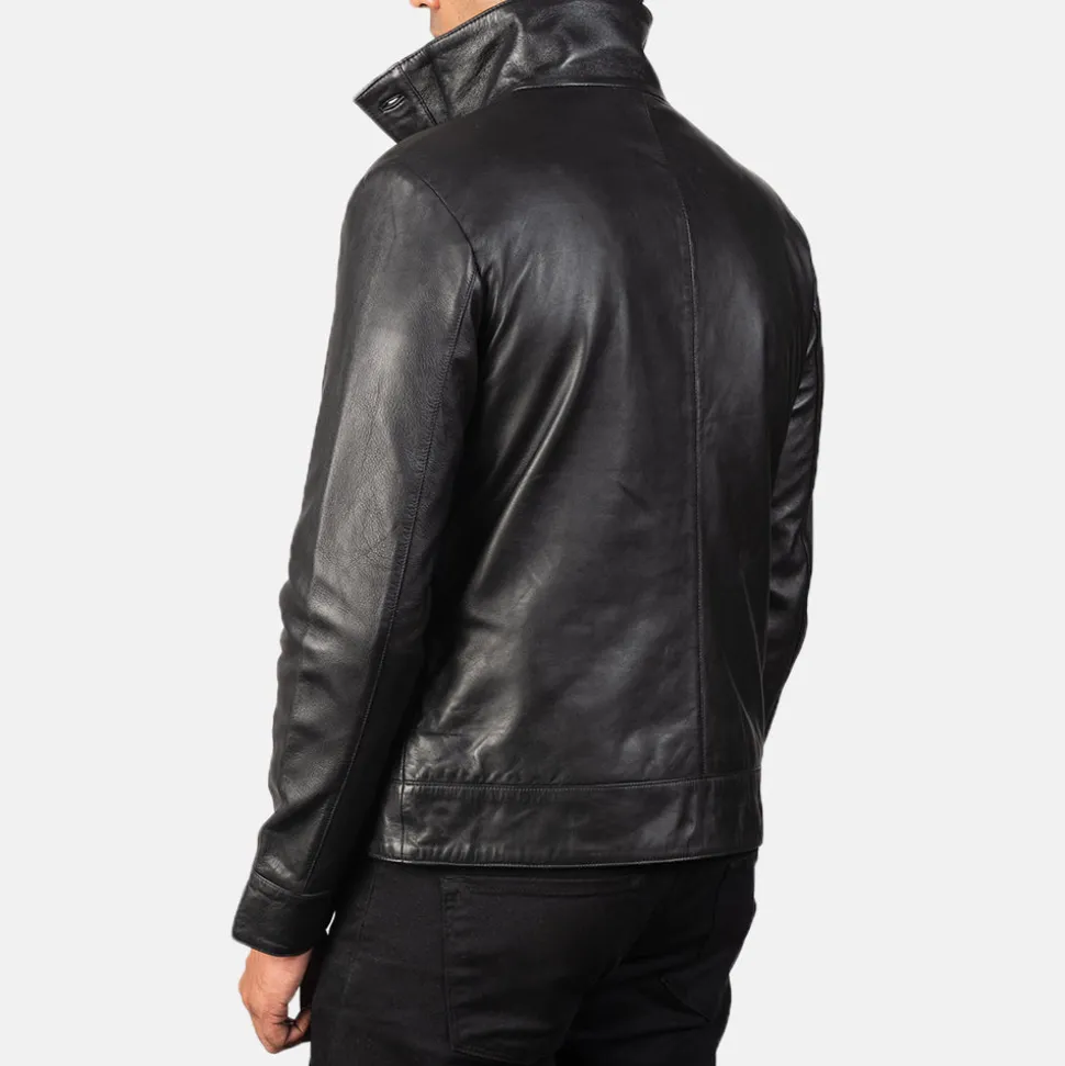 Columbus Black Leather Bomber Jacket