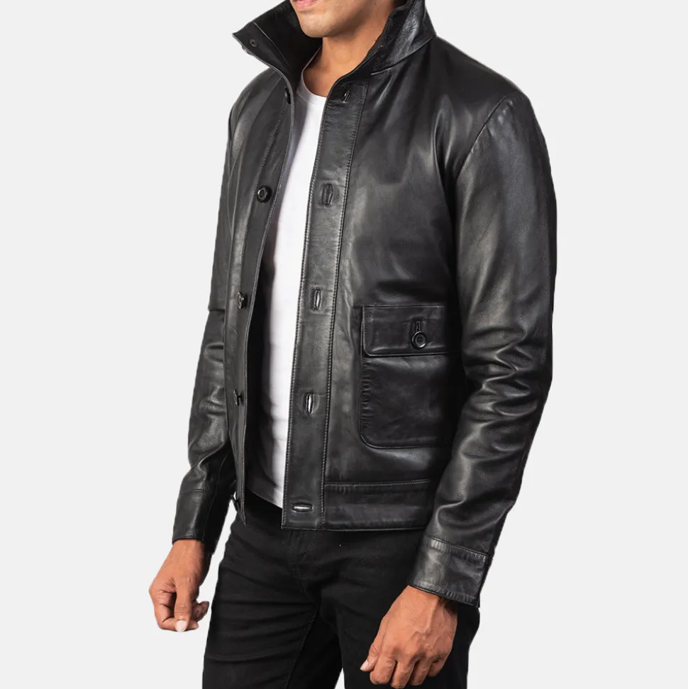 Columbus Black Leather Bomber Jacket