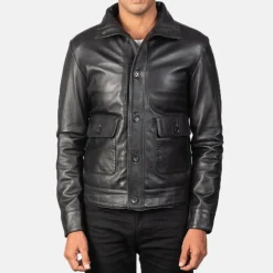 Columbus Black Leather Bomber Jacket