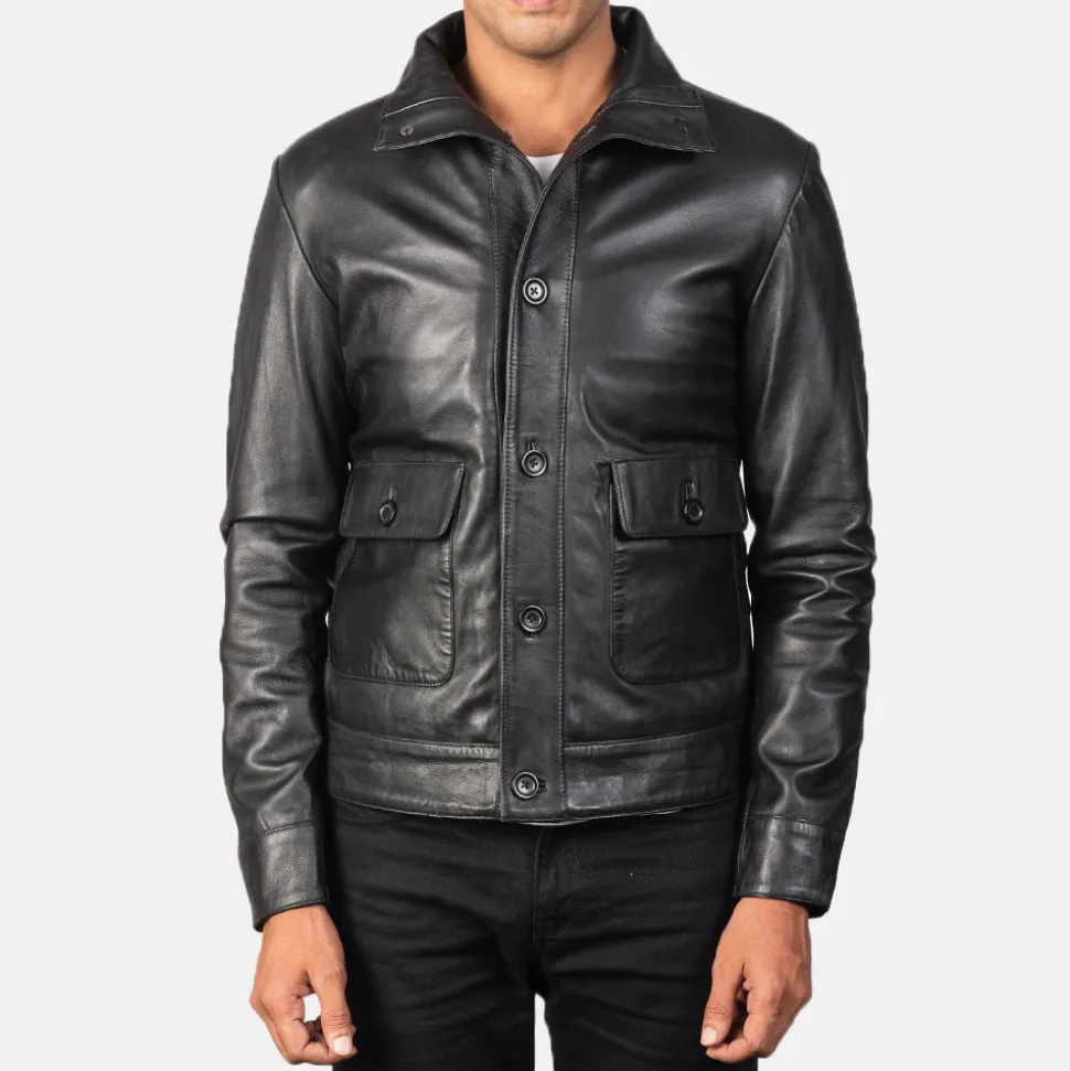 Columbus Black Leather Bomber Jacket