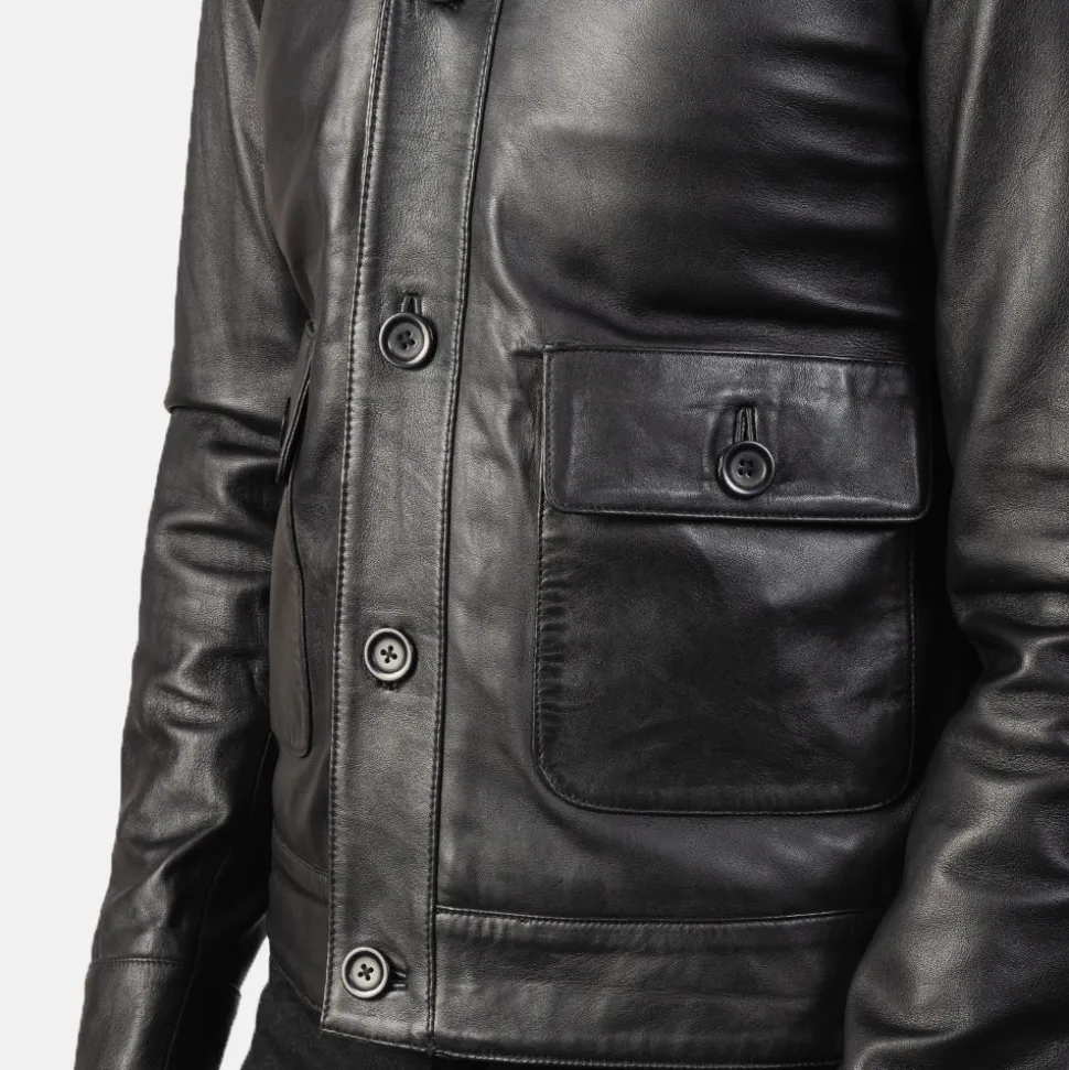 Columbus Black Leather Bomber Jacket