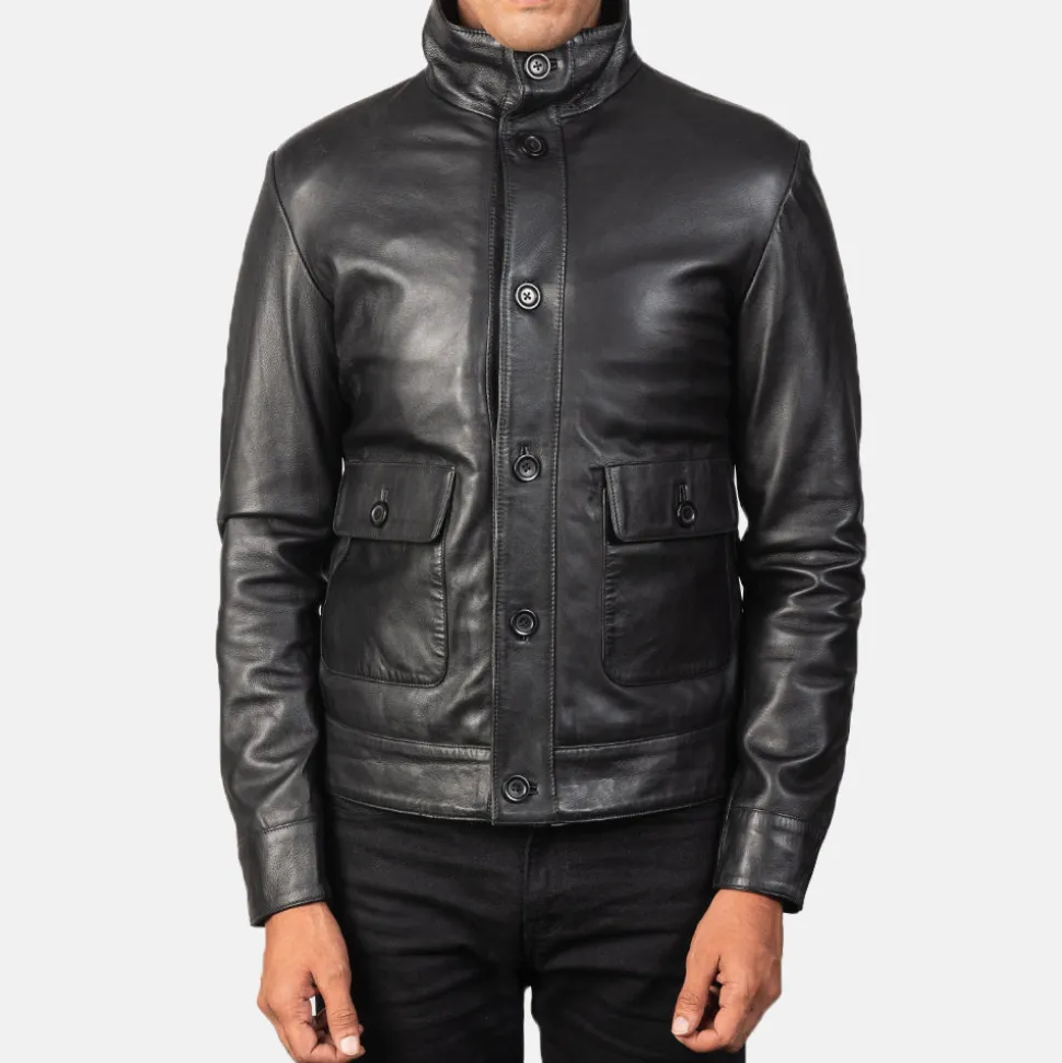 Columbus Black Leather Bomber Jacket