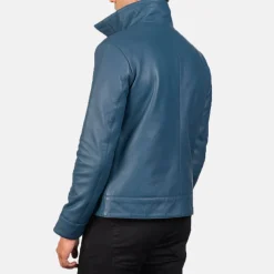 Columbus Blue Leather Bomber Jacket