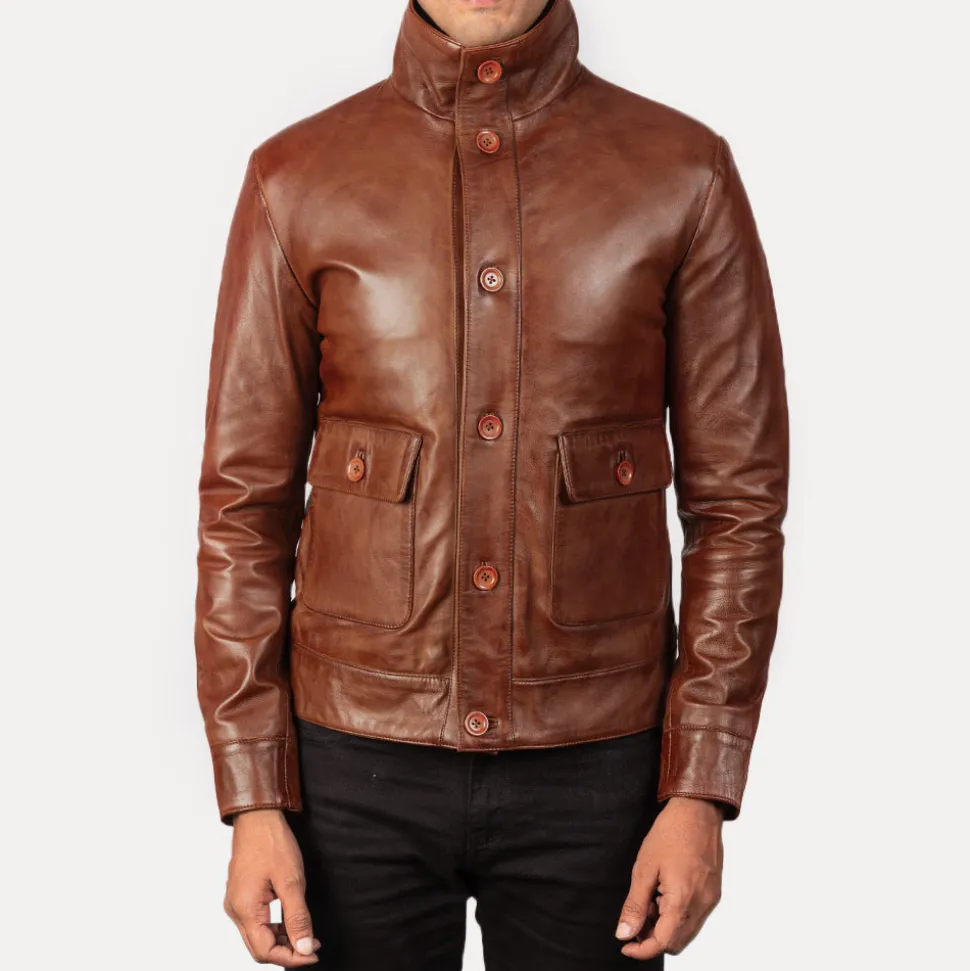Columbus Brown Leather Bomber Jacket