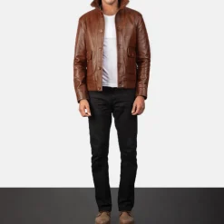 Columbus Brown Leather Bomber Jacket