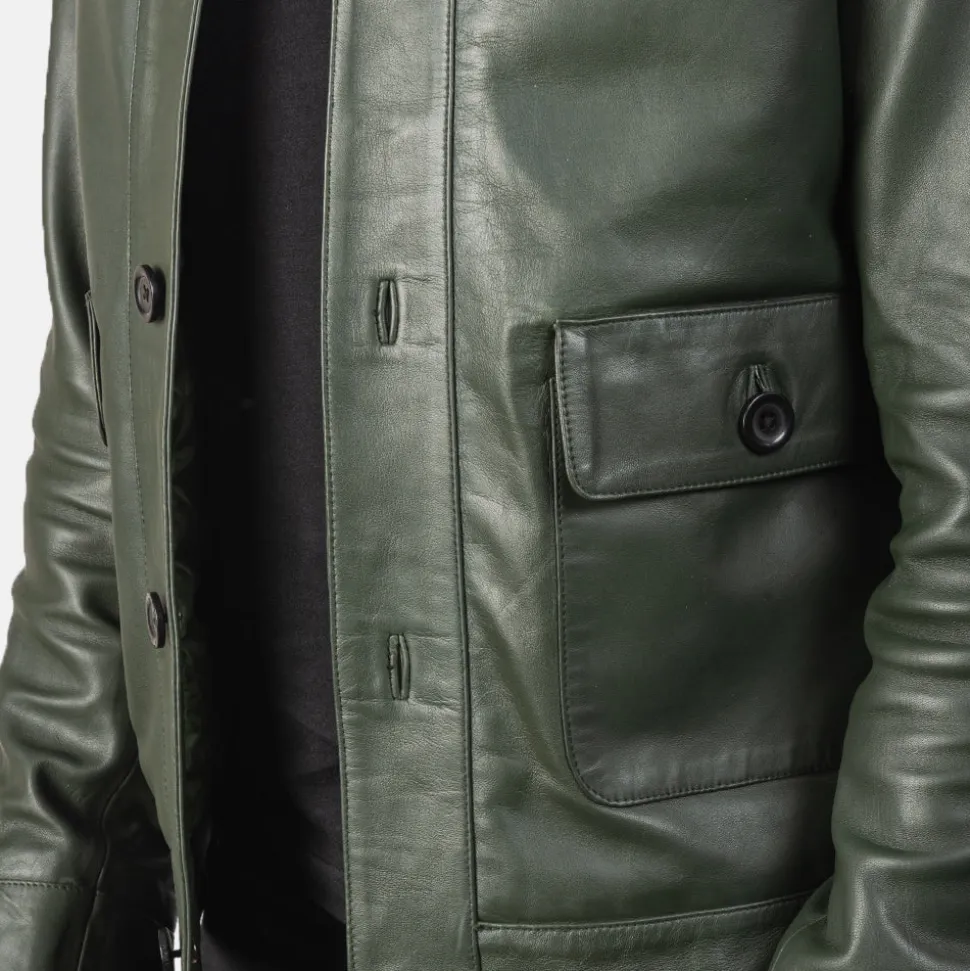 Columbus Green Leather Bomber Jacket