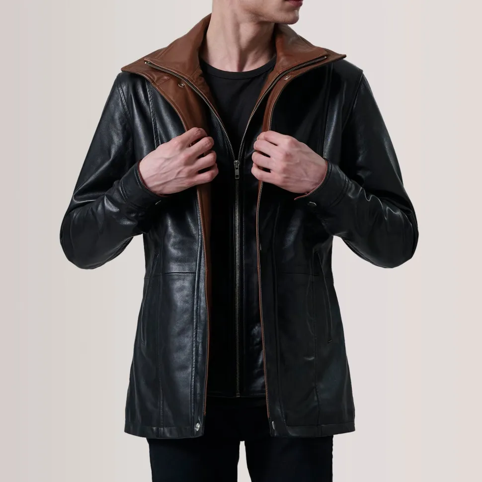 Connor Black Leather Coat