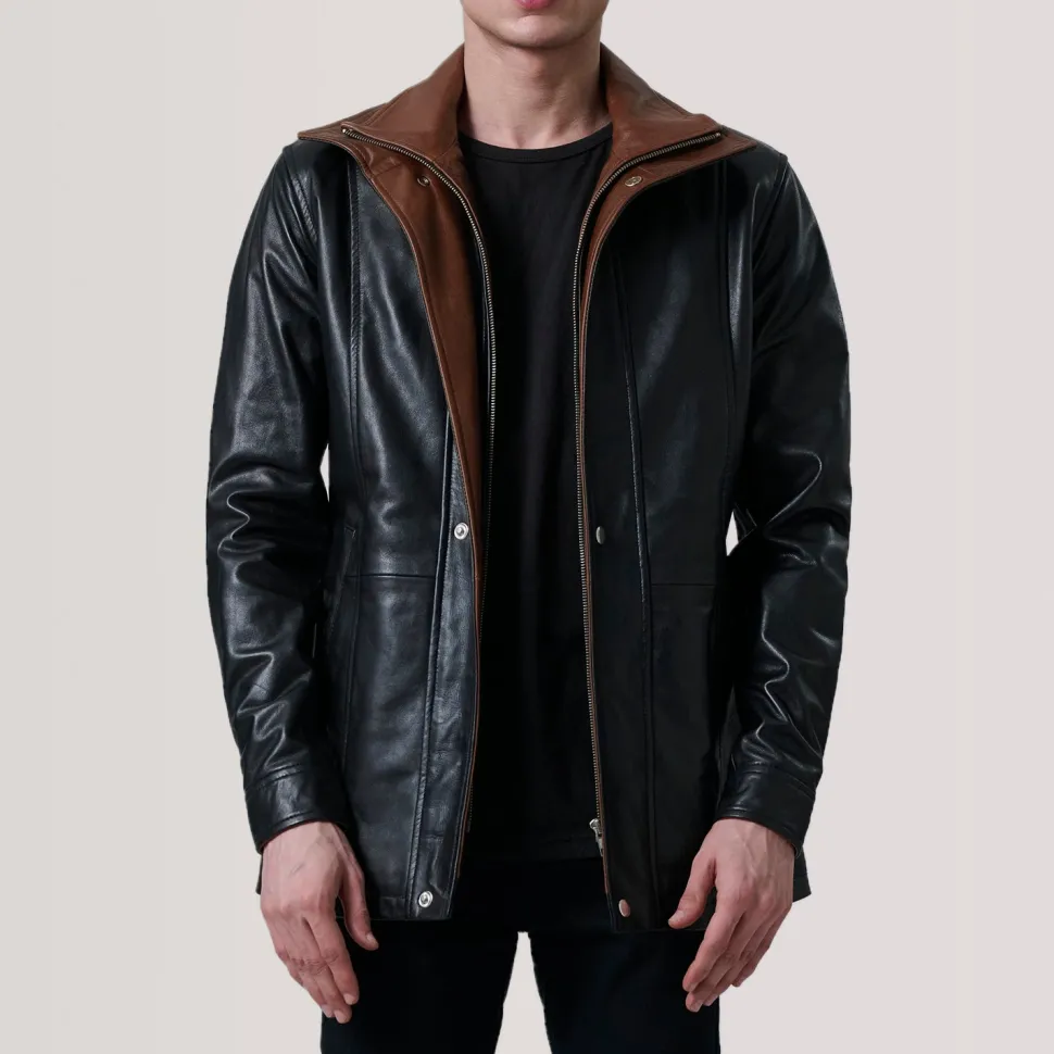 Connor Black Leather Coat