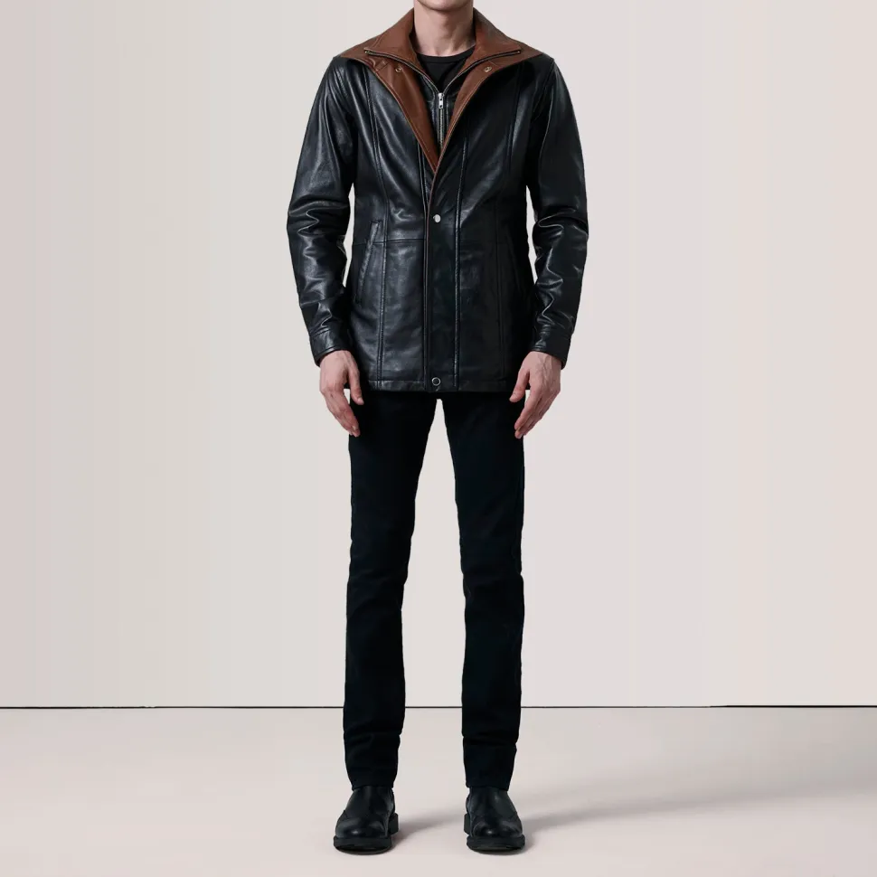 Connor Black Leather Coat