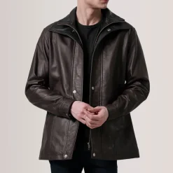 Connor Maroon Leather Coat