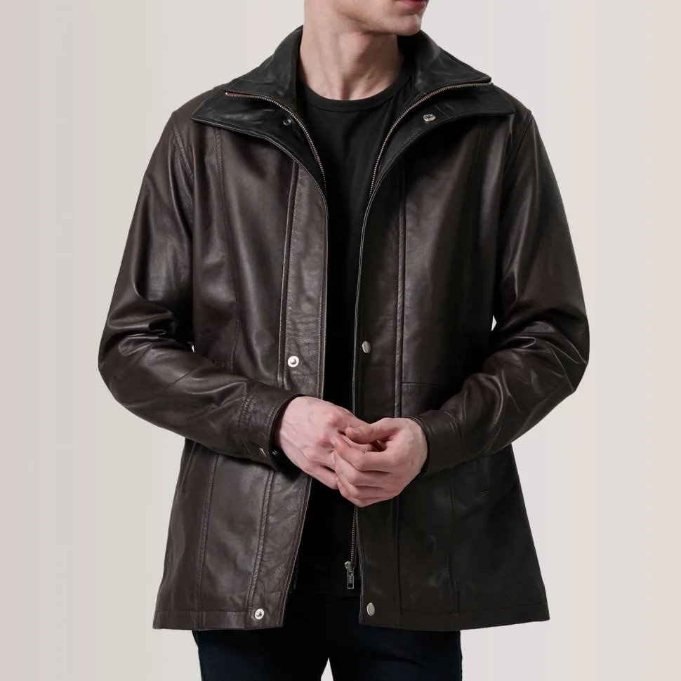 Connor Maroon Leather Coat