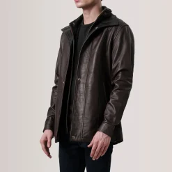 Connor Maroon Leather Coat