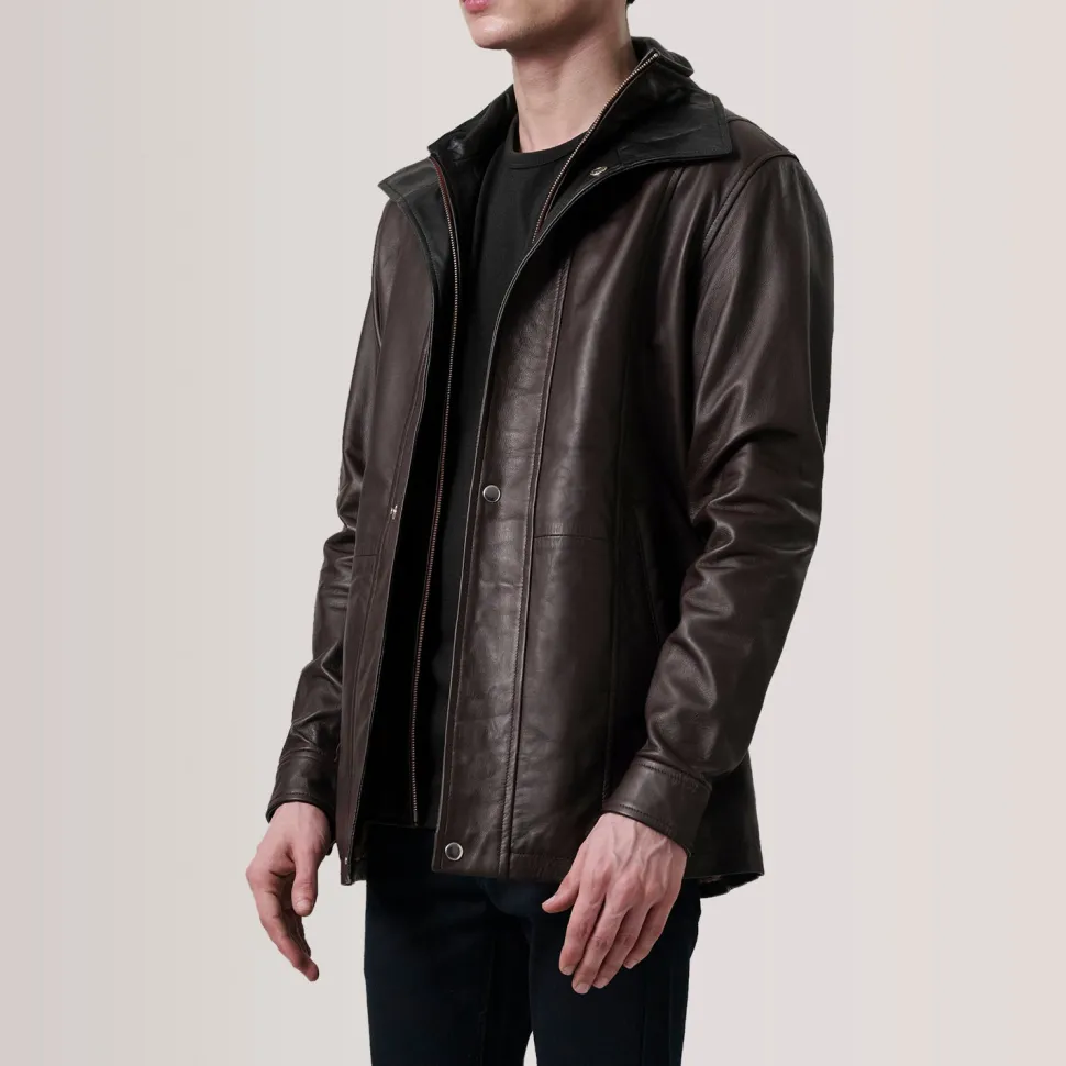 Connor Maroon Leather Coat