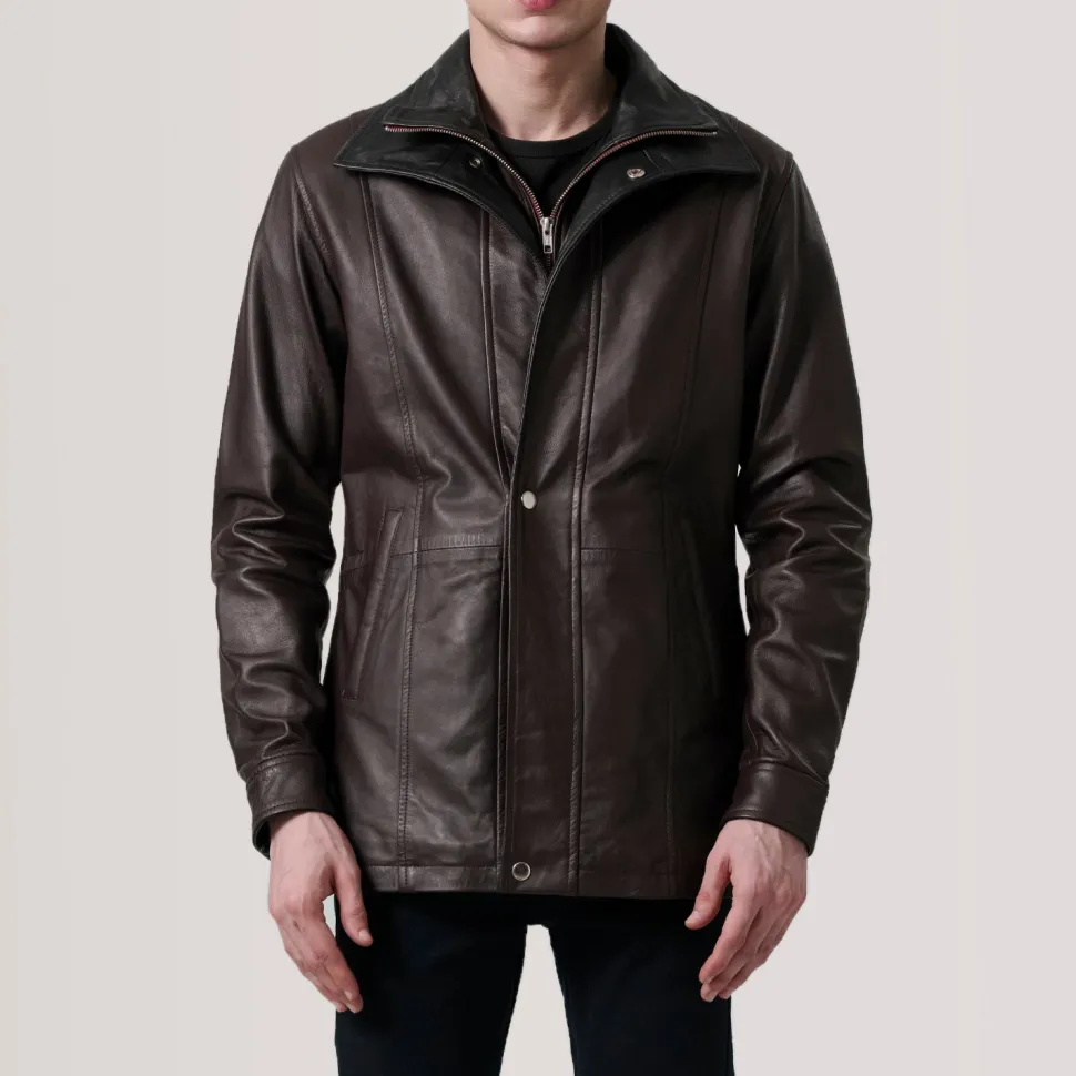 Connor Maroon Leather Coat
