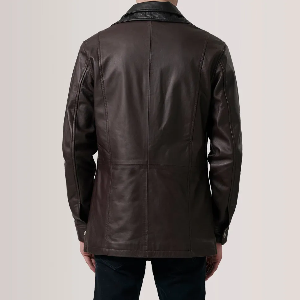 Connor Maroon Leather Coat