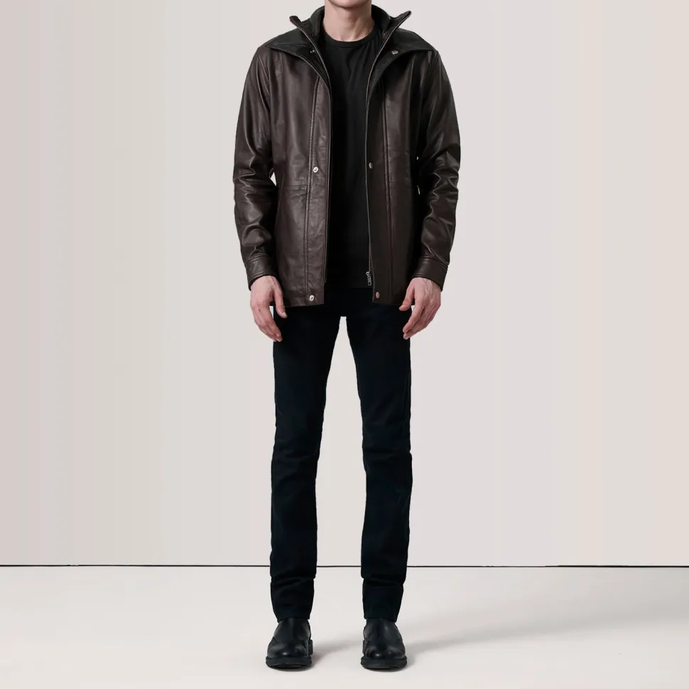 Connor Maroon Leather Coat