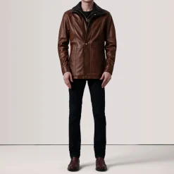 Connor Waxed Brown Leather Coat