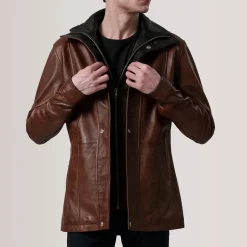 Connor Waxed Brown Leather Coat