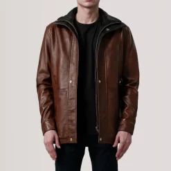 Connor Waxed Brown Leather Coat