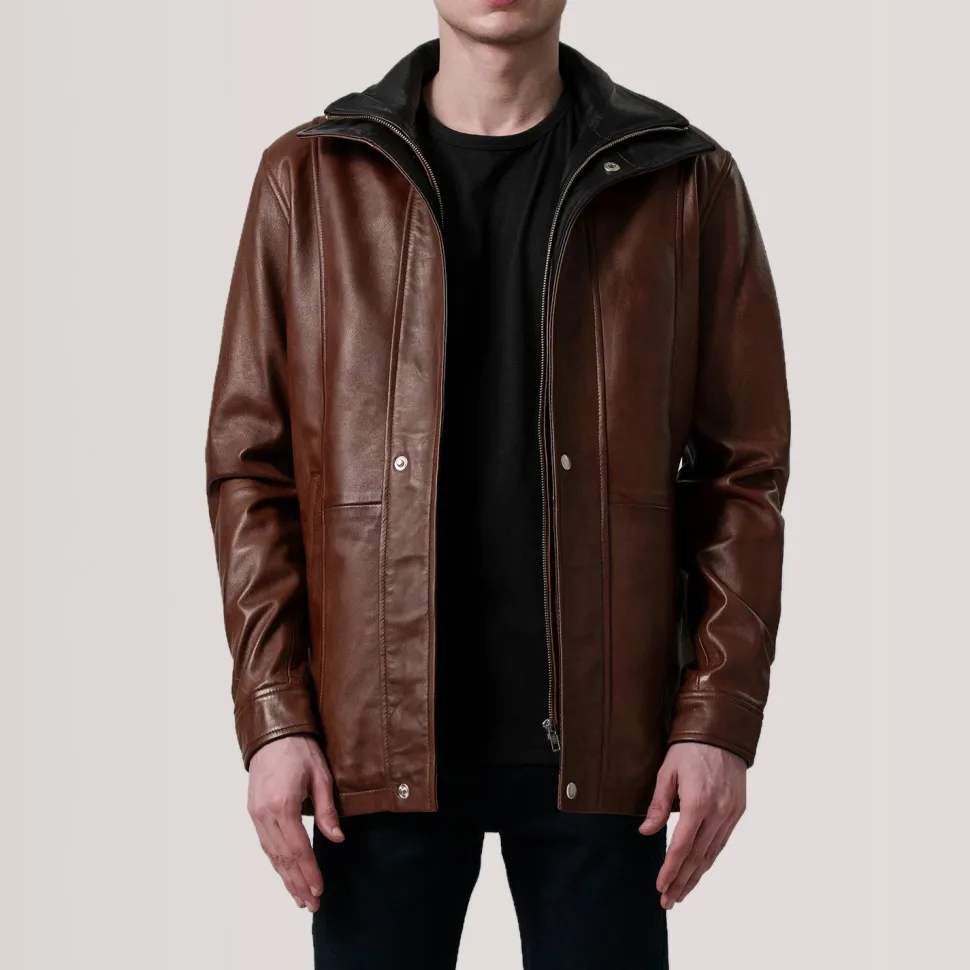 Connor Waxed Brown Leather Coat